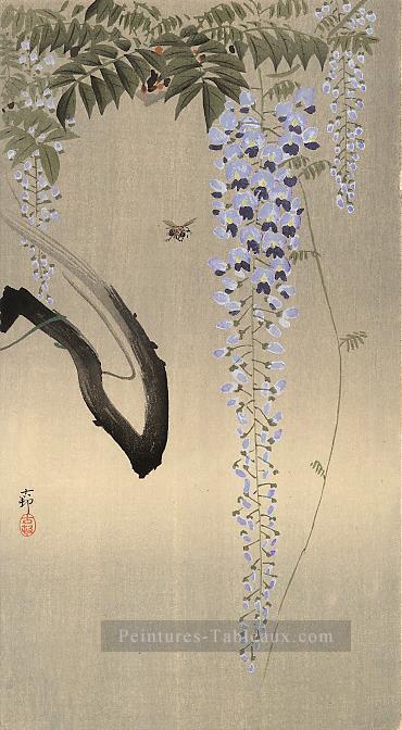 glycines et abeille Ohara KOSON décoration florale Peintures à l'huile